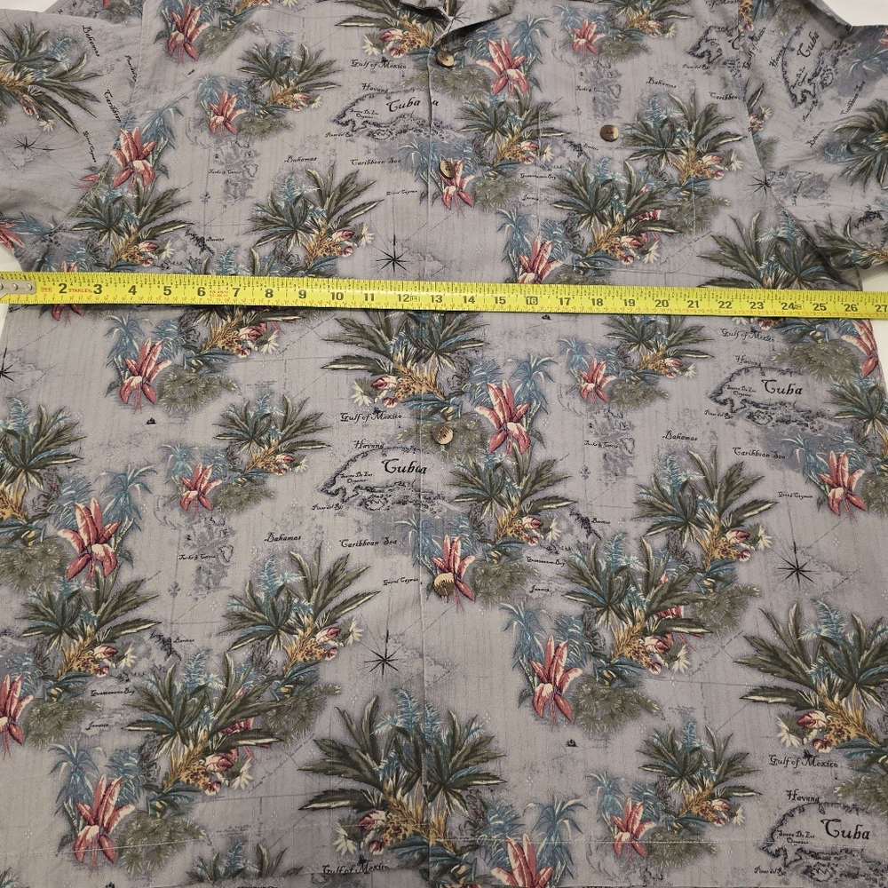 Tommy Bahama Silk Hawaiian Shirt, Floral Gray Caribbean Island Map, Mens Size XL - Picture 11 of 11